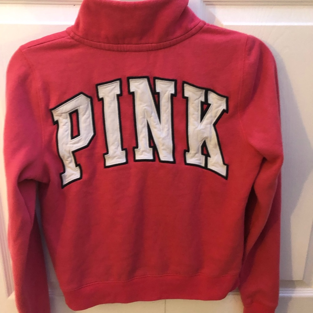 PINK quarter zip mock neckline sweatshirt pockets